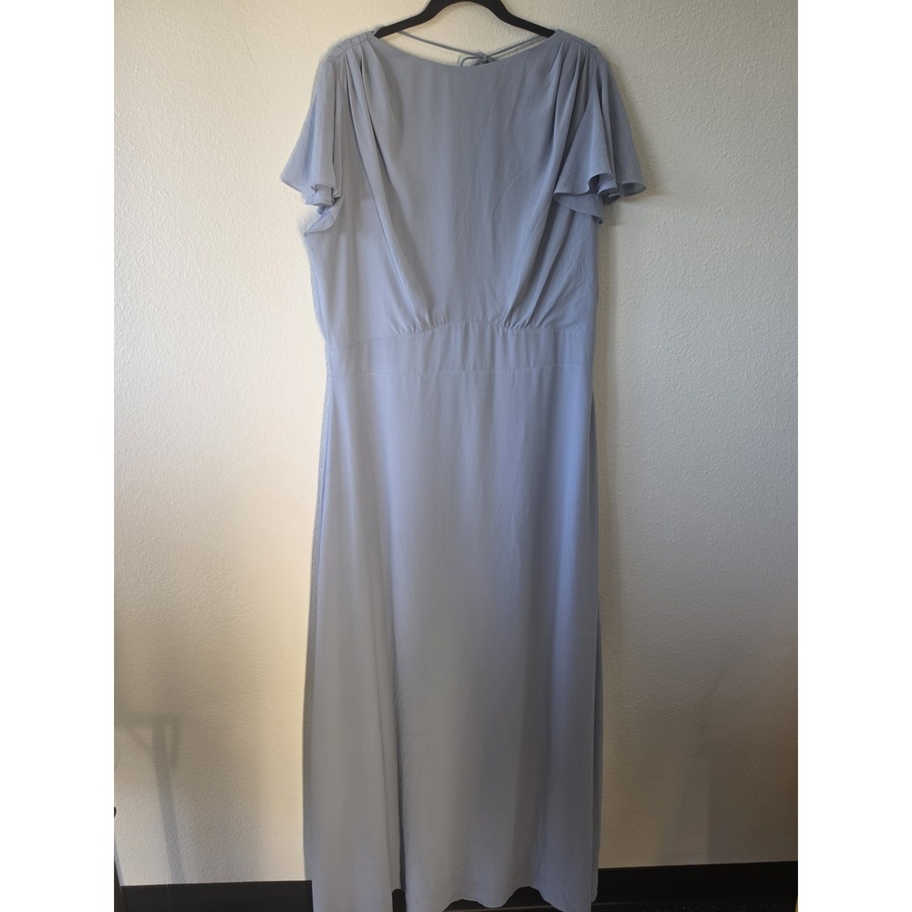 TFNC Farah Maxi Dress Size 22 Formal Cowl Neck Dusty Blue Short Sleeve Gown